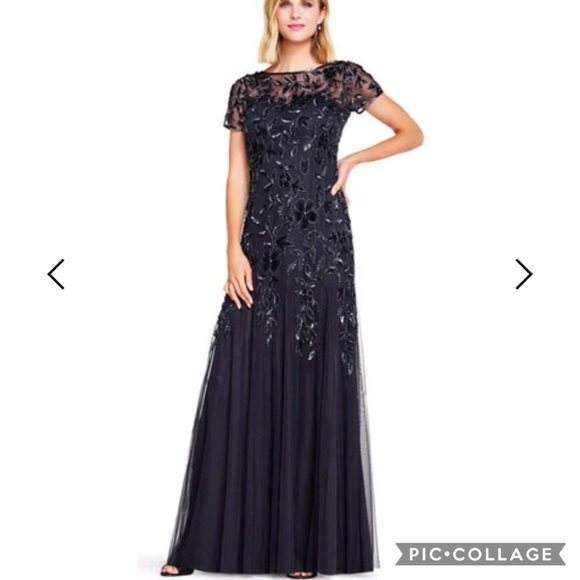 Adrianna papell PLUS SIZyshort sleeves Floral Beaded Godet long Gown - Picture 6 of 16